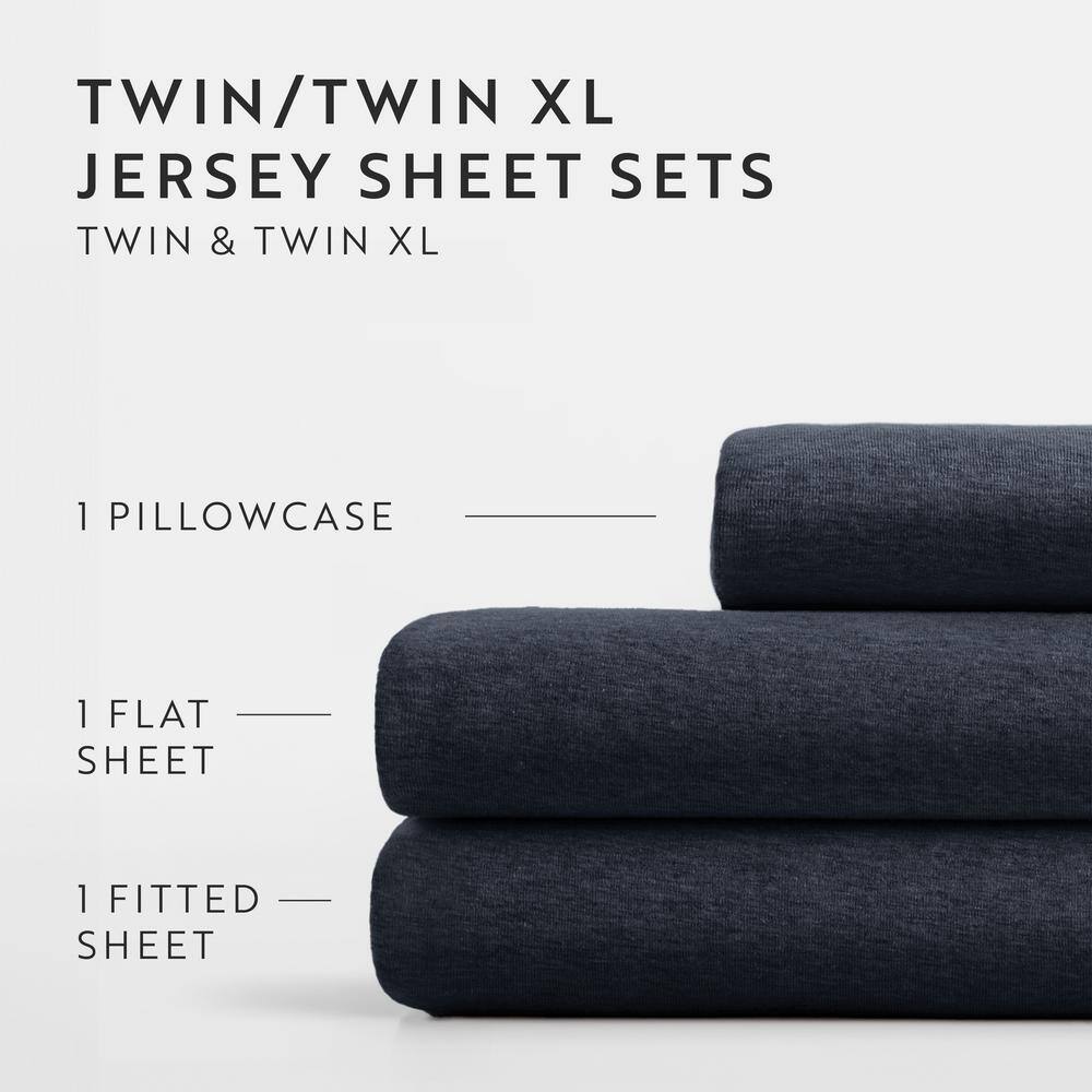Navy Full Cotton Jersey Knit 4-Piece Bedding Set