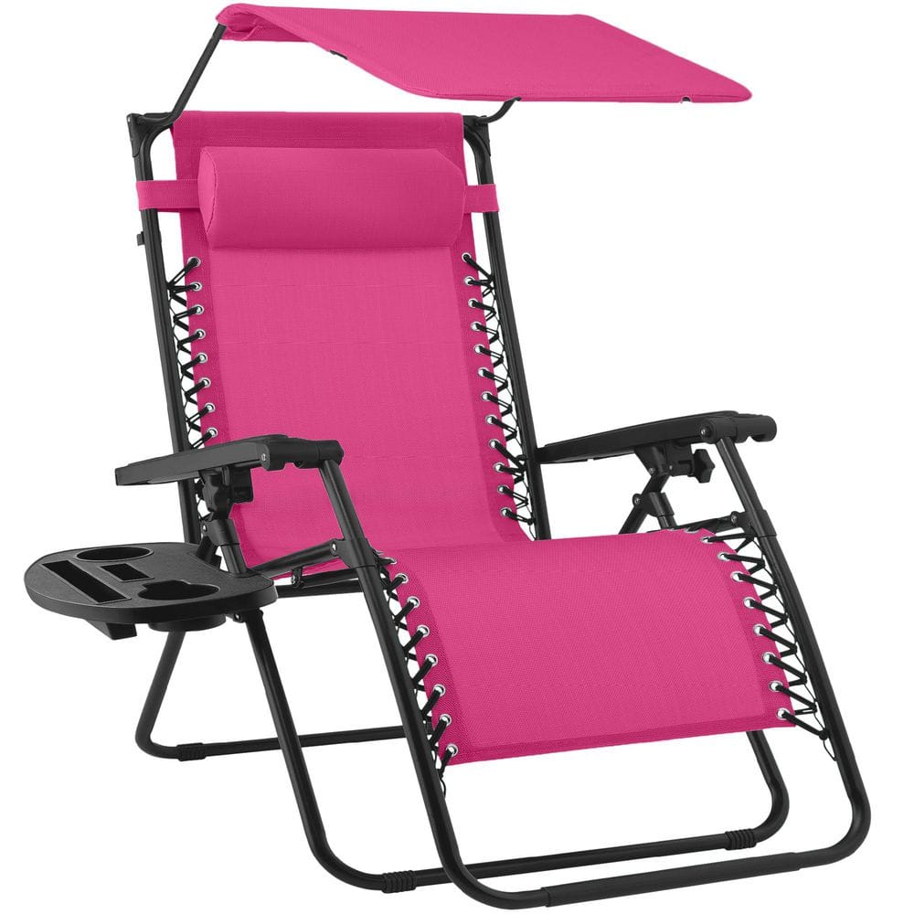 Zero Gravity Metal Folding Reclining Hot Pink Fabric Outdoor Lawn Chair with Canopy Shade, Headrest Tray price history on PriceWatchPro