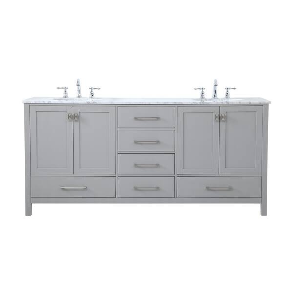 Unbranded Simply Living 72 in. W x 22 in. D x 34 in. H Bath Vanity in Gray with Carrara White Marble Top