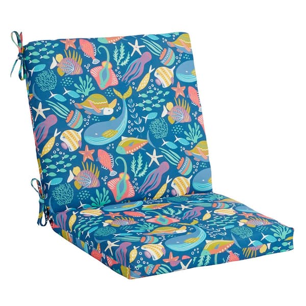 20 in. x 36 in. Universal Outdoor Mid Back Dining Chair Cushion in Sealife Blue