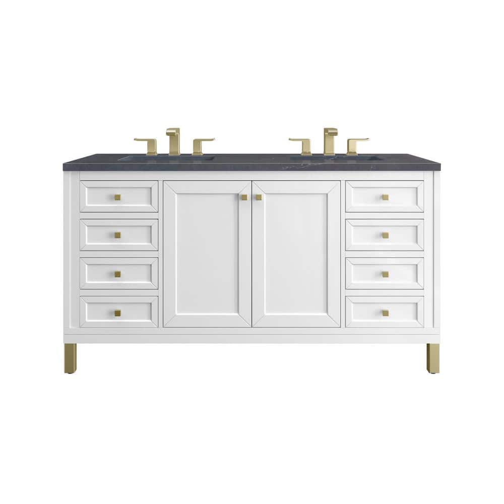 James Martin Vanities Chicago 60.0 in. W x 23.5 in. D x 34 in. H Bathroom Vanity in Glossy White with Charcoal Soapstone Quartz Top -  305V60DGW3CSP