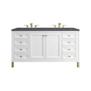 Chicago 60.0 in. W x 23.5 in. D x 34 in. H Bathroom Vanity in Glossy White with Charcoal Soapstone Quartz Top