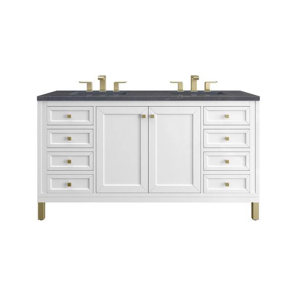 James Martin Vanities Chicago 60.0 in. W x 23.5 in. D x 34 in. H Bathroom Vanity in Glossy White with Charcoal Soapstone Quartz Top