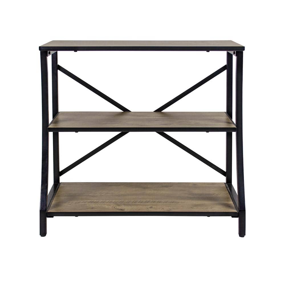 Gray and Black Metal and Wood 3-Tier Aquarium Stand