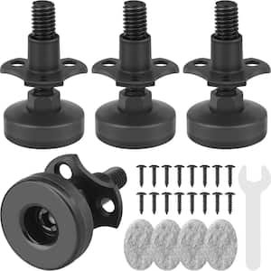 Black Heavy-Duty Adjustable Furniture Levelers 3/8 in.-16 Thread with T-Nut Kit for Tables, Sofas and More (4-Pack)