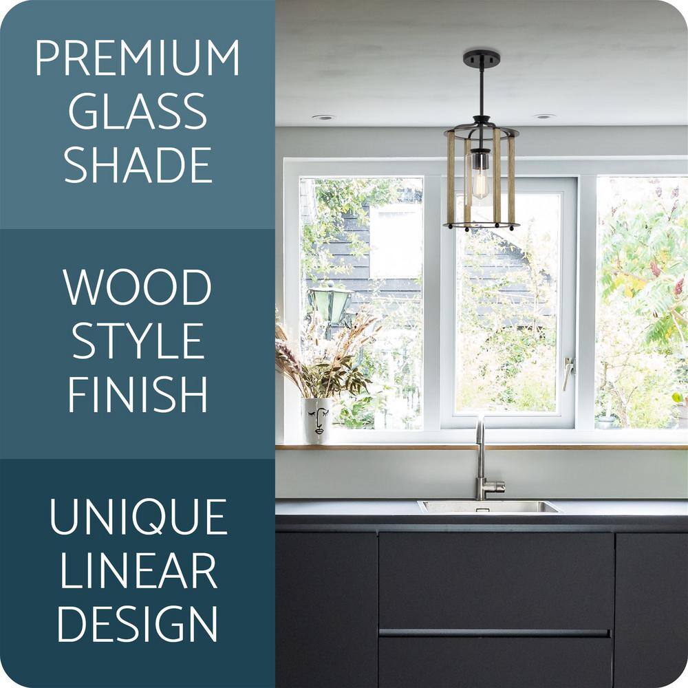 Houston Modern Farmhouse Black Pendant Light with Clear Glass Shade