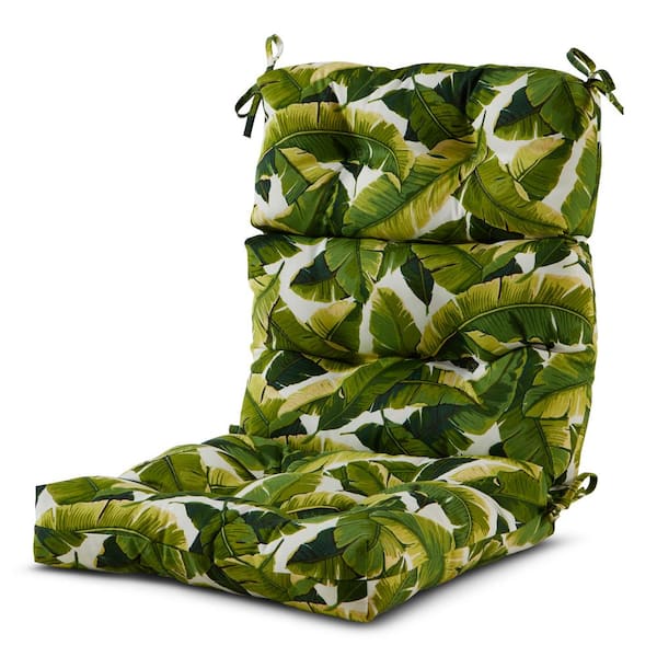 Greendale Home Fashions 22 in. x 44 in. Outdoor High Back Dining Chair Cushion in Palm Leaves White