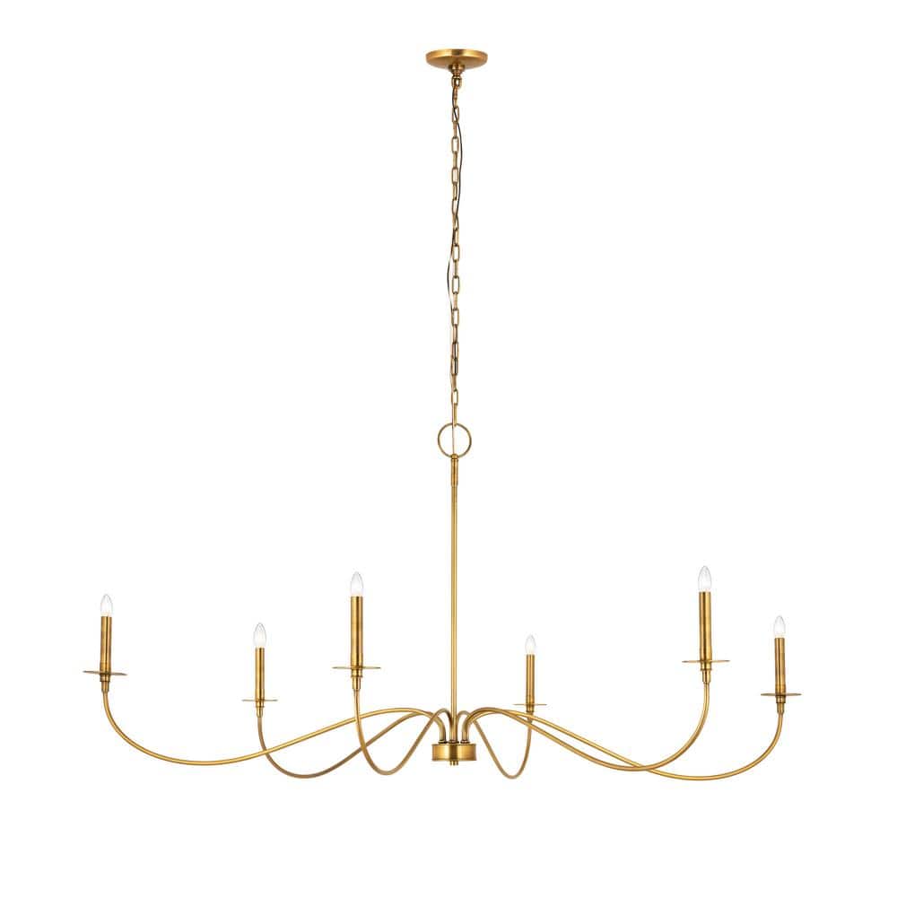 Elegant Rubbed Brass 6-Light Traditional Chandelier