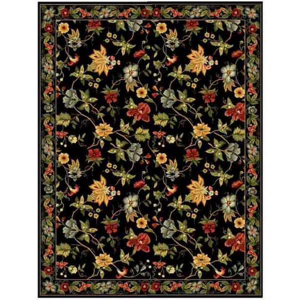 Chelsea 11 ft. x 15 ft. Black Gradient Border Floral Area Rug