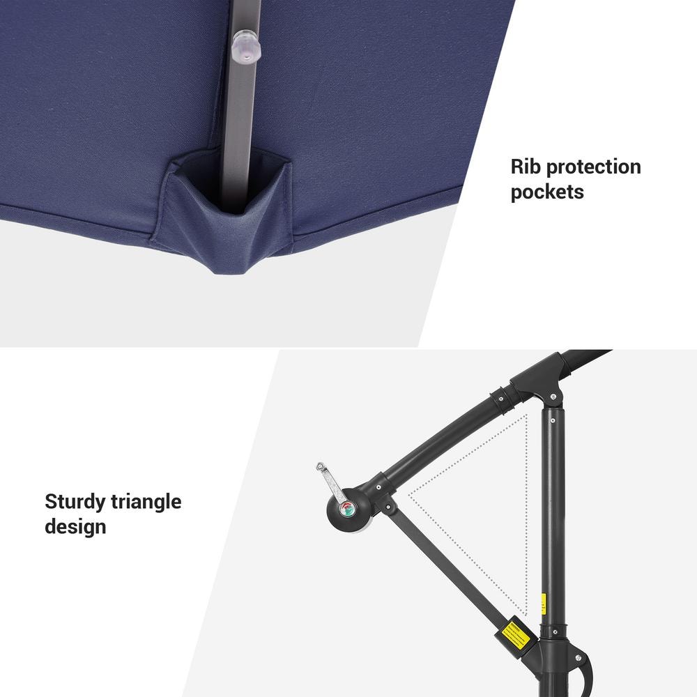 8.5 ft Navy Blue Cantilever Umbrella with Charcoal Grey Steel Pole