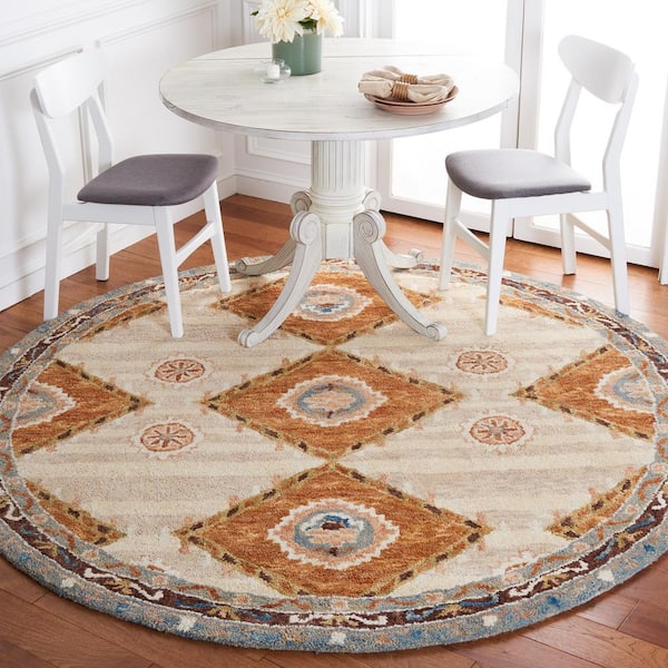 Aspen Brown/Blue Doormat 3 ft. x 3 ft. Border Aztec Round Area Rug