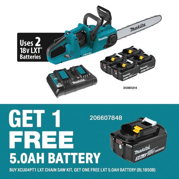 LXT 16 in. 18V X2 (36V) Lithium-Ion Brushless Battery Chain Saw Kit with 4 Batteries (5.0 Ah)
