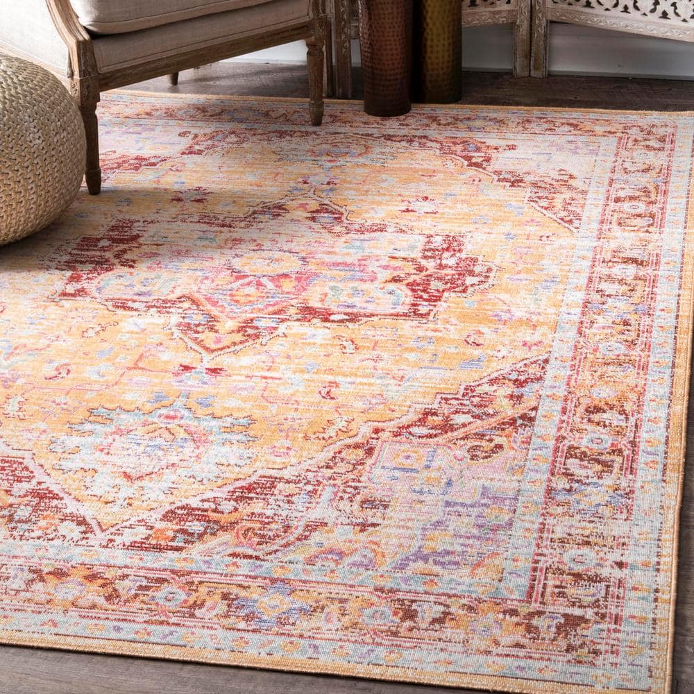 Vintage Orange Synthetic Easy Care Area Rug