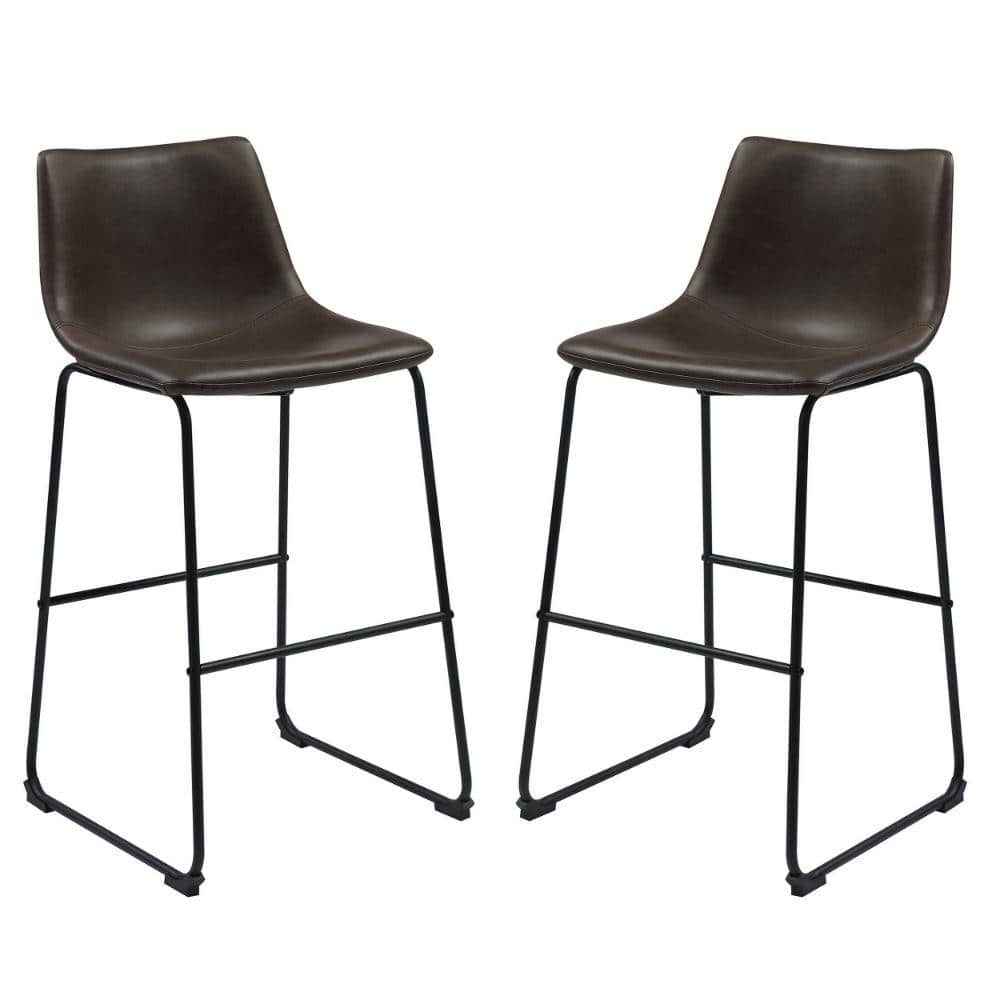 Brown Leather Adjustable Swivel Bar Stool with Wood and Metal Base
