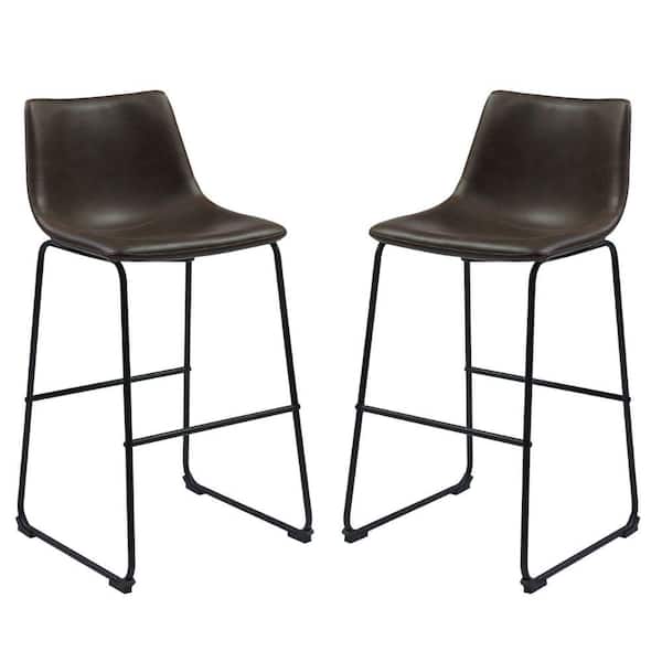 Benjara 39 in. H Casual Contoured Brown Bar Height Stool (Set of 2)