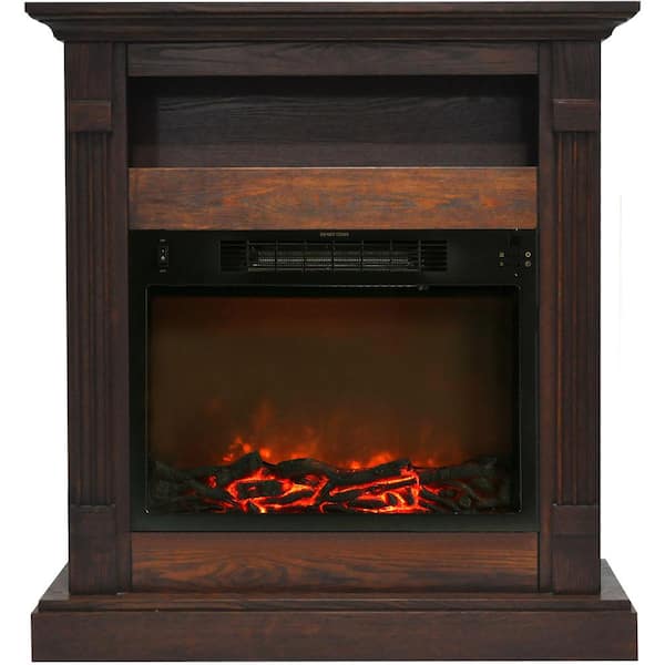 Cambridge Sienna 34 in. Electric Fireplace with 1500-Watt Log Insert and Walnut Mantel