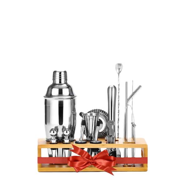 25-Piece Silver Stainless Steel Bar Set, Cocktail Making Set, Shaker, Strainer, Mixer, Spoon, Muddler, Barware Tools