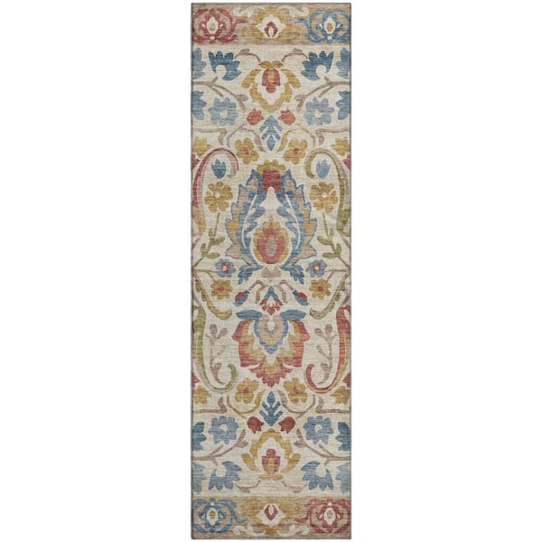 Mayfield Premium Machine Washable Abstract AMF2193 Beige 2 ft. x 7 ft. Runner Rug