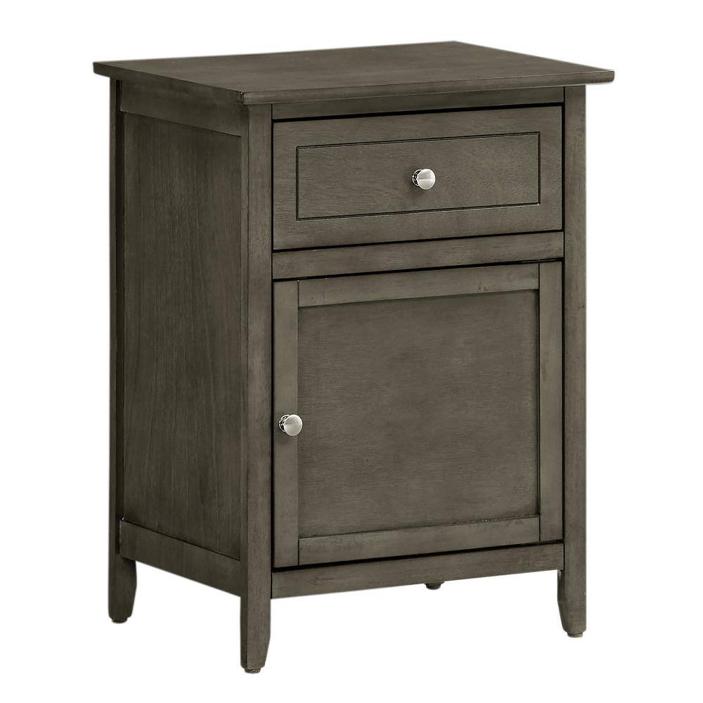 Gray Solid Wood 1-Drawer Nightstand, 25" Height