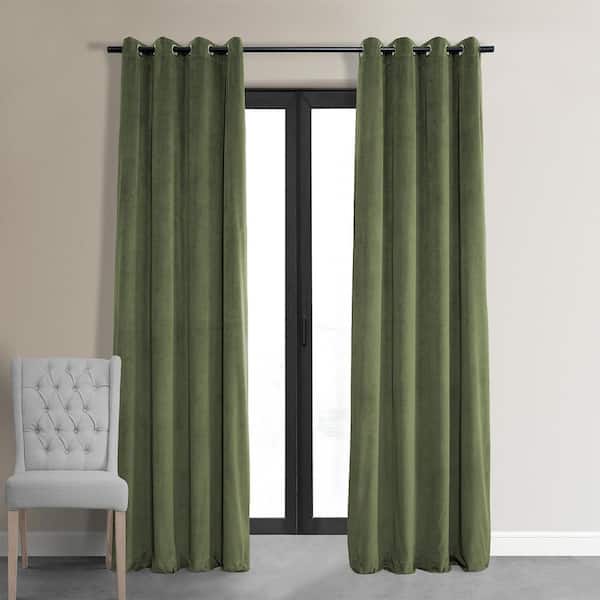 Exclusive Fabrics & Furnishings Signature Hunter Green Grommet Blackout Velvet Curtain 50 in. W x 84 in. L (1 Panel)