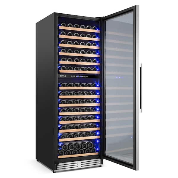 23.5 in Dual Zone Cellar Cooling Unit Wine Refrigerator in Silver 165Plus Bottles Wine Cooler with 2 Door Handles