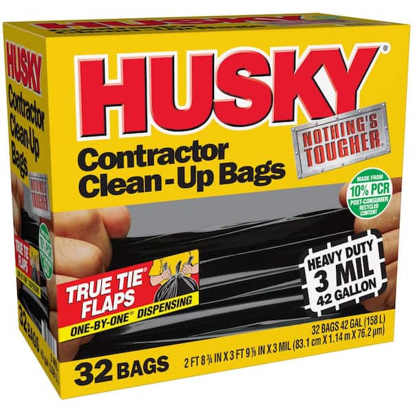 Husky 42 Gal. Heavy-Duty Contractor Clean-Up Bags with 10% PCR (32-Count)
