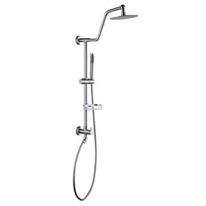 1-Spray Multi-function Round Wall Bar Shower Kit with Fixed Shower Head and Hand Shower in Brushed Nickel