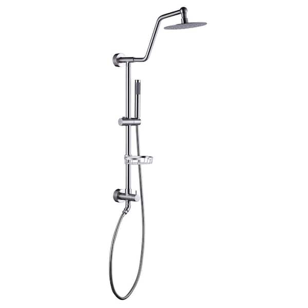 IVIGA 1-Spray Multifunction Round Wall Bar Shower Kit with Swivel Shower Head, Hand Shower and Soap Caddy in Brushed Nickel