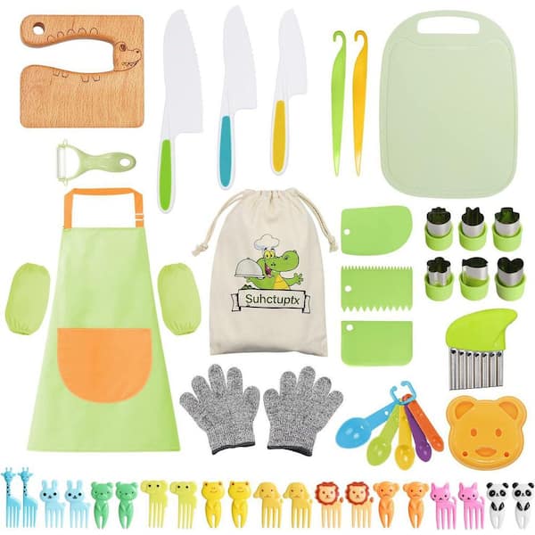 50PCS Kids Safe Cooking Set Wooden Knife Apron Cutting Board Kitchen Tools
