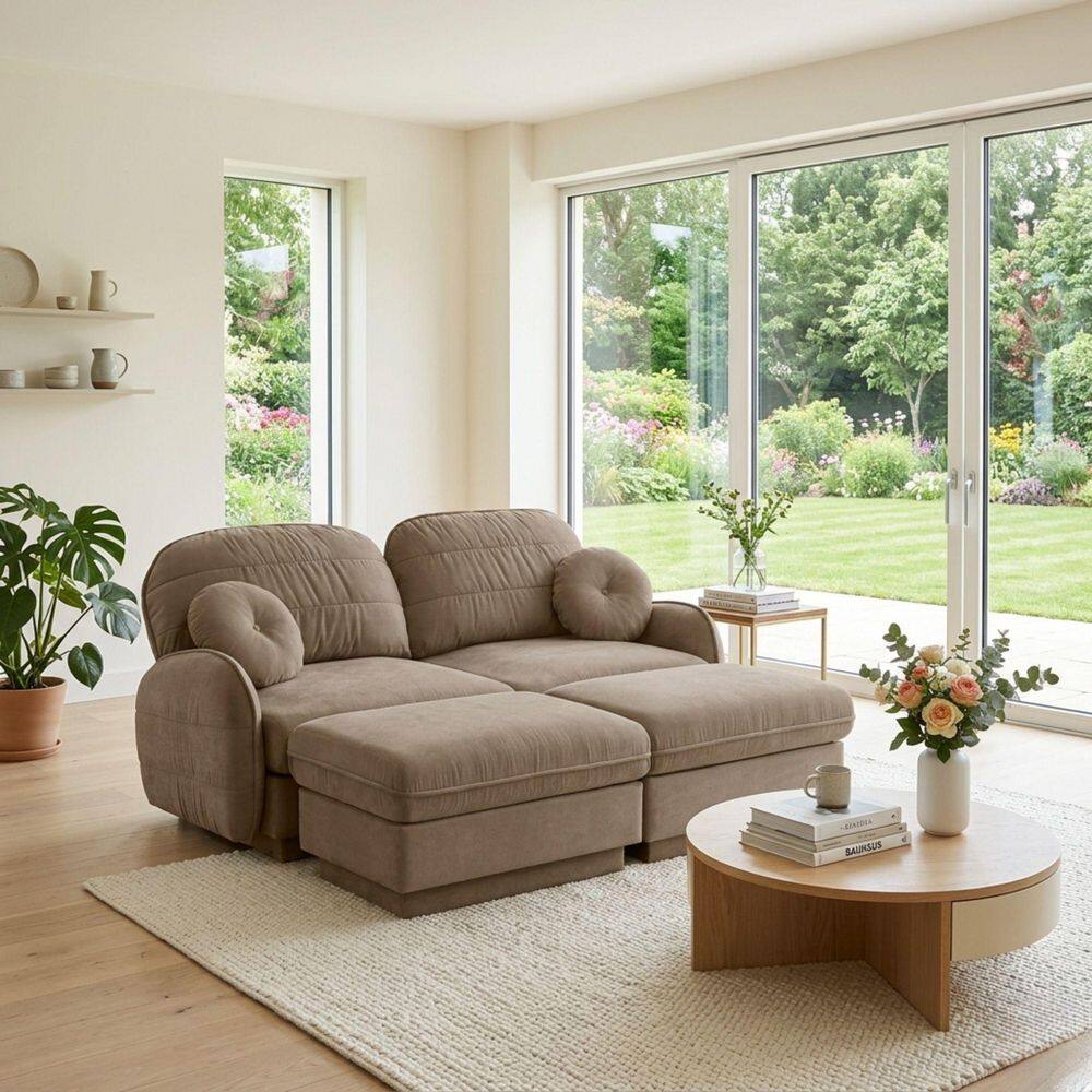 MIRA 73.2 in. Curved Arm 4-piece Chenille Fabric Modular Sectional Sofa Set with Dual Ottomans, Warm Taupe price history on PriceWatchPro