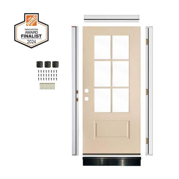 DIY RTA Kit 36 x 80 in. 6 Lite Clear Glass Right-Hand/Inswing Realistic Woodlook Fiberglass Ready to Assemble Front Door