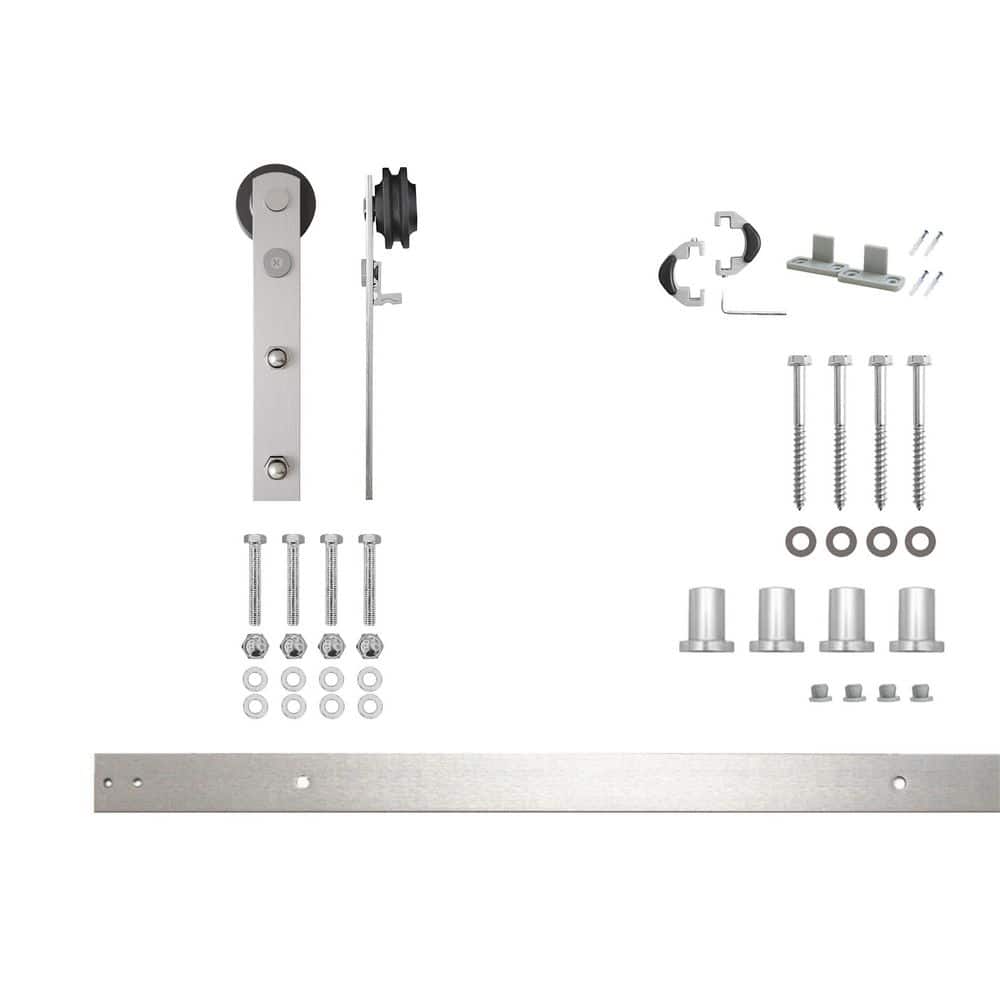 5 ft./60 in. Brushed Nickel Non-Bypass Sliding Barn Door Hardware Kit Arrow Design Roller for Single Door price history on PriceWatchPro
