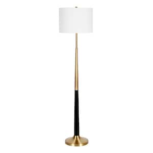 60 in. Gold and White 1 1-Way (On/Off) Standard Floor Lamp for Living Room with Cotton Drum Shade