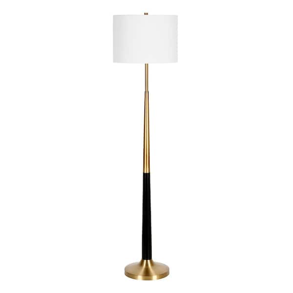 HomeRoots 60 in. Gold and White 1 1-Way (On/Off) Standard Floor Lamp for Living Room with Cotton Drum Shade