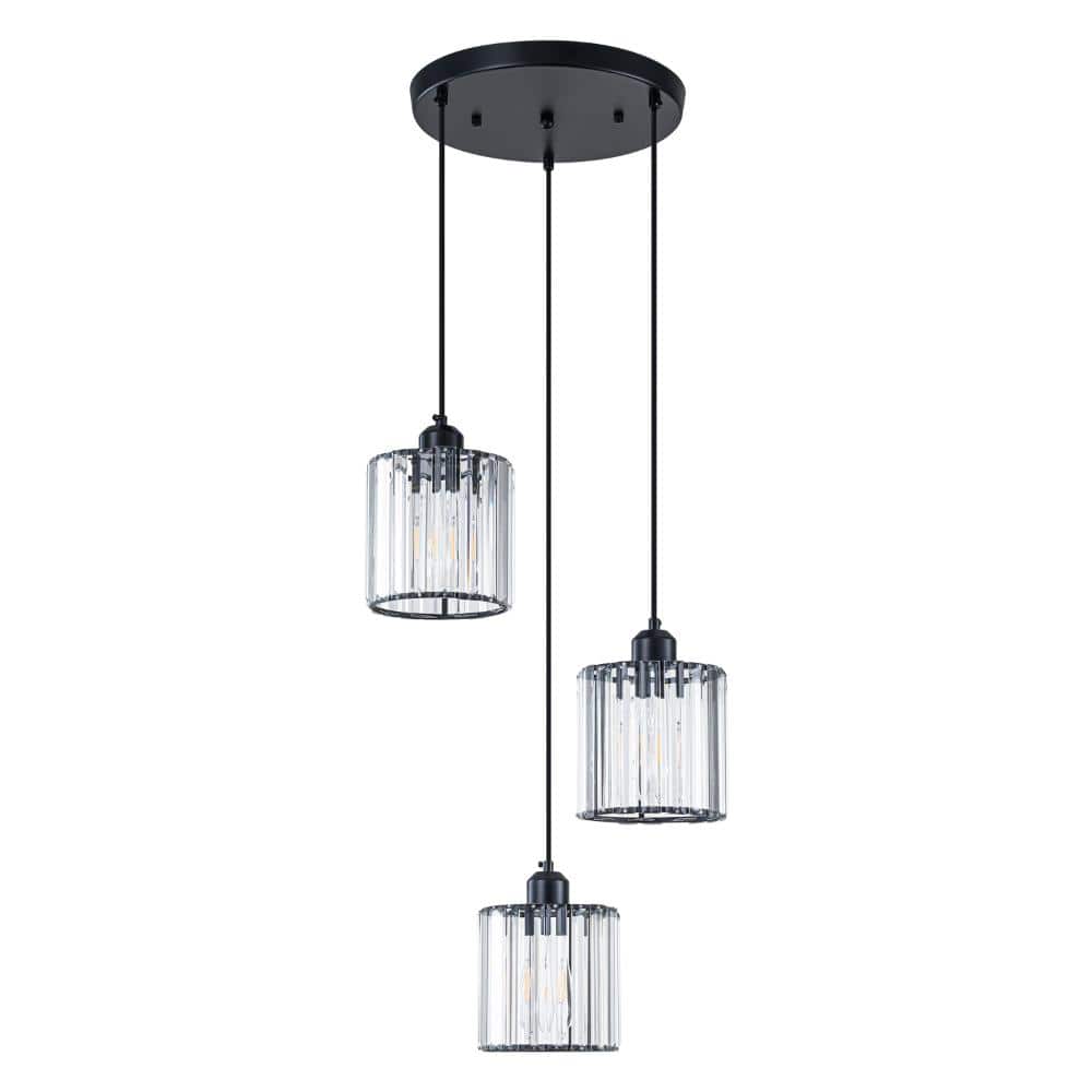 Crystria 15.9 in. 3-Light Modern Black Kitchen Island Pendant Light with Clear Crystal Glass Shades and Round Canopy price history on PriceWatchPro