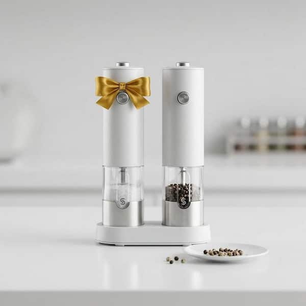 Stainless Steel Rechargeable Salt and Pepper Grinder Set Electric with USB C Charging Dock Adjustable Coarseness LED