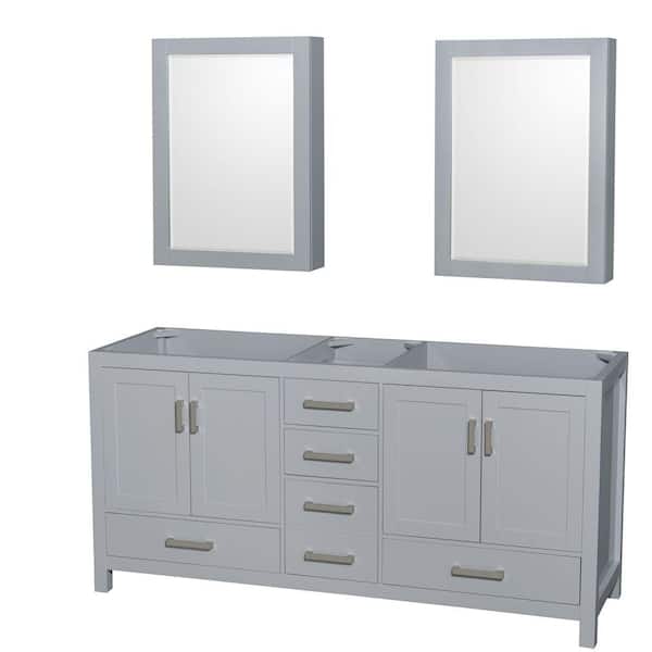 Wyndham Collection Sheffield 70.75 in. W x 21.5 in. D x 34.25 in. H Double Bath Vanity Cabinet without Top in Gray with MC Mirrors