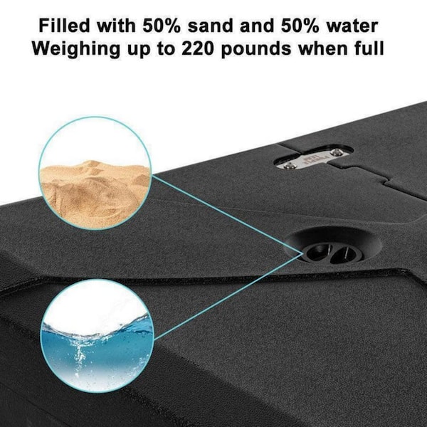 220 lbs. Square 3D Surface Fashionable Sand/Water Filled Patio Umbrella Base in Black