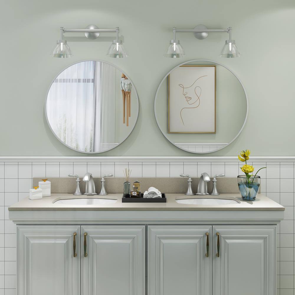 20" Round Silver Aluminum Framed Vanity Mirror