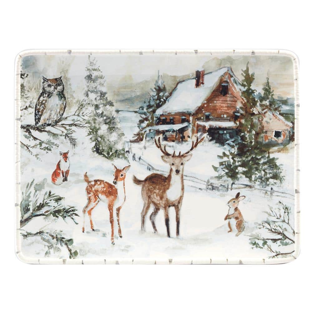  12 in. Multi-Colored Earthenware Winter's Frost Rectangular Platter