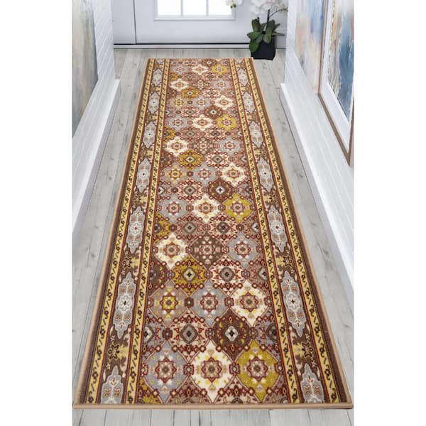 Bakhtiari Design Cut to Size Taupe Color 26" Width x Your Choice Length Custom Size Slip Resistant Runner Rug