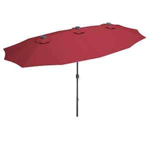 15 ft. Steel Market Solar Patio Umbrella in Burgundy with LED Lights