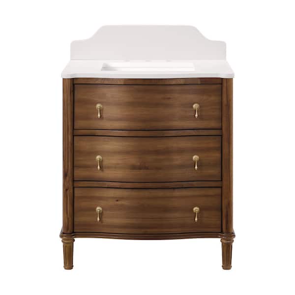 Guildhall 31 in. Single Sink Freestanding Bathroom Vanity in Warm Walnut with White Quartz Top (Assembled)