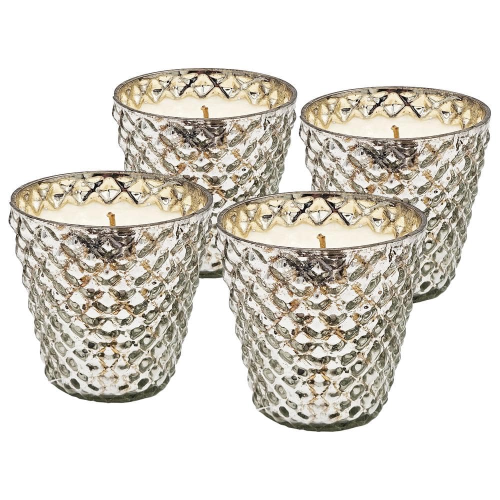 Silver earl grey scent Soy Wax Candle 4-Pack, Antiqued glass texture luxe a