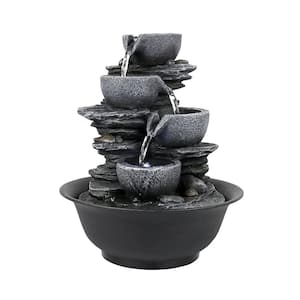 10.6 in. Resin Relaxation Tabletop Fountain for Indoor Cascading Bowl Fountain with LED Lights for House Office