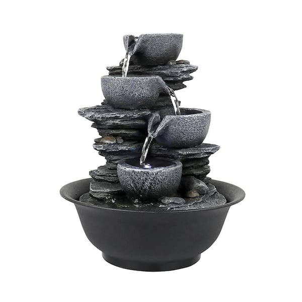 Watnature 10.6 in. Resin Relaxation Tabletop Fountain for Indoor Cascading Bowl Fountain with LED Lights for House Office