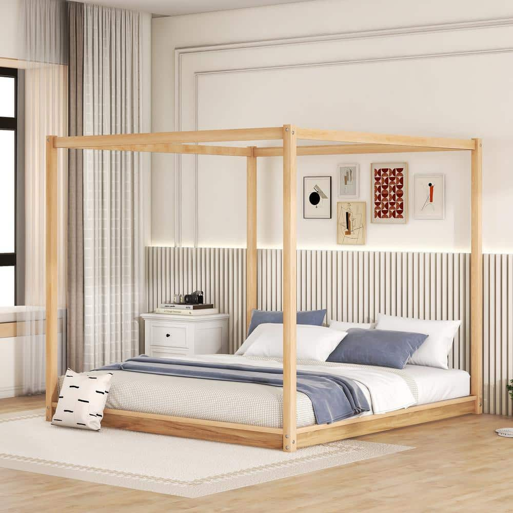 Natural wood deals canopy bed