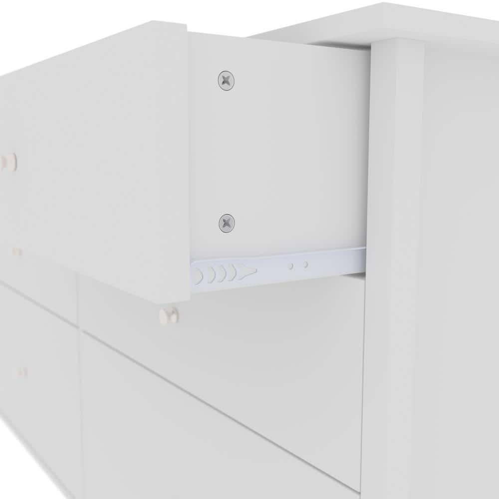 White 6-Drawer 56" Particle Board Dresser with Metal Knobs