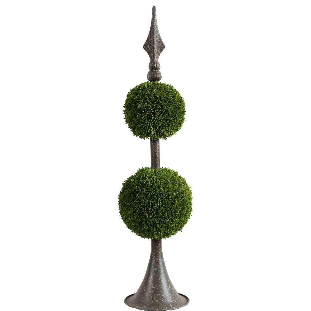 Antique Bronze and Green Faux Boxwood Double Sphere Topiary