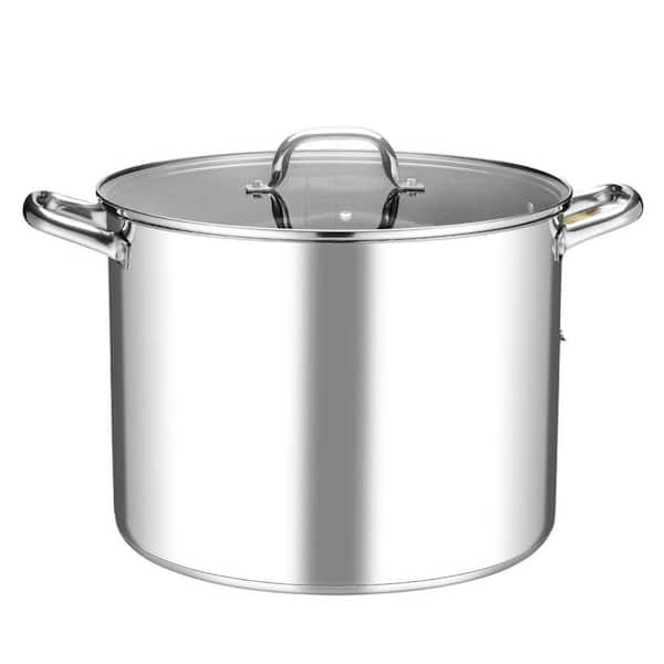 Stainless Steel Stock Pot 20 qt. with Lid, 18/10 Food Grade Heavy Duty Cookware, Tri-Ply Base for All Stoves